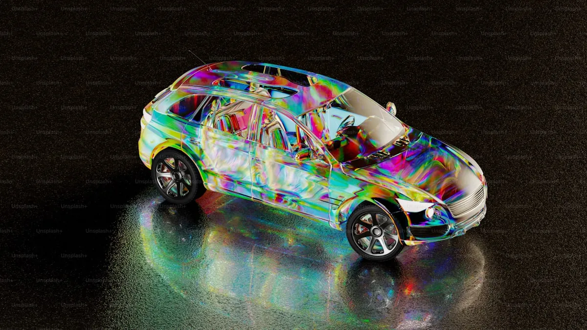 Close-up of hologram marks and buffer trails visible on dark paint under direct sunlight