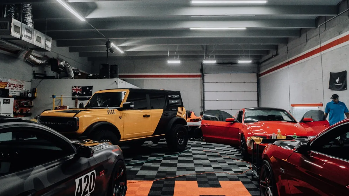 Classic vintage car with period-appropriate window tint installed at a professional detailing shop